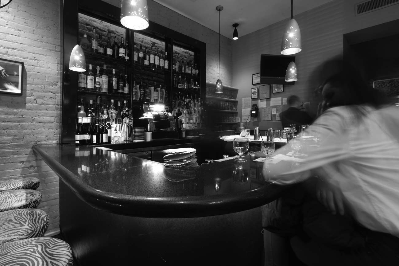 A view of the bar at Bar Centrale, 324 West 46th Street, NYC.