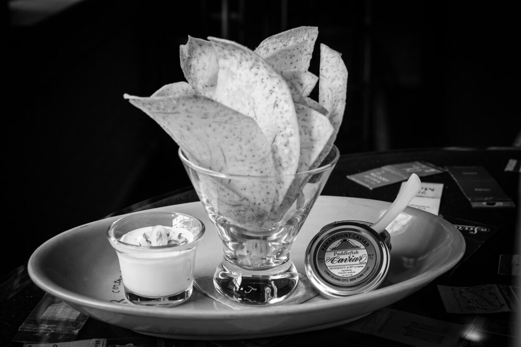 Caviar with Taro Chips at Bar Centrale.